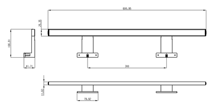 SERAPA oświetlenie LED, 9W, 230V, 600x40x100mm, IP44, aluminium, chrom