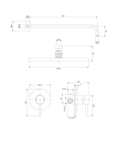 Y system prysznicowy podtynkowy, złoty połysk