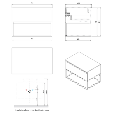 SKARA szafka pod umywalkę 70x50x45cm, czarny mat/dąb collingwood
