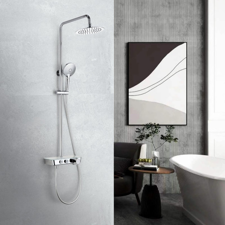 Natynkowy zestaw prysznicowy termostatyczny z deszczownicą i szklaną półką Cetus Chrome