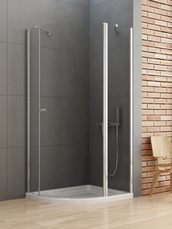 NZ4 Kabina prysznicowa NEW SOLEO 1D P półokrągła asymetryczna 80x90x195 szkło czyste 6mm Active Shield 2.0 2.0