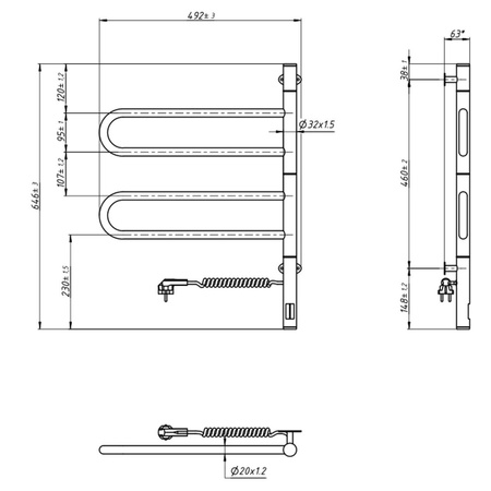 Elektryczny grzejnik łazienkowy NAVIN Fouette 480х600 Sensor, czarna mora, timer