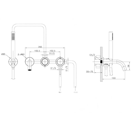 Bateria wannowa podtynkowa 4- otworowa Orion Chrom