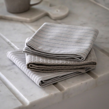 Woven Striped Tea Towel Grey S/3 500x700mm