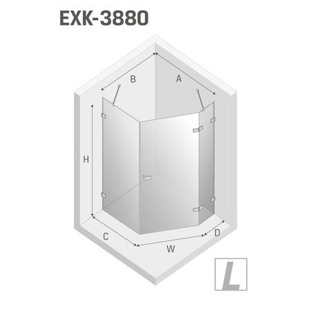 KABINA AVEXA BLACK PIĘCIOKĄTNA L 100x80x200 CZYSTE 6mm ACTIVE SHIELD