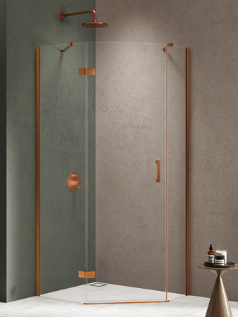Kabina NESTA COPPER BRUSHED 1D pięciokątna lewa Drzwi P 100x80x200 czyste 6mm Active Shield 2.0
