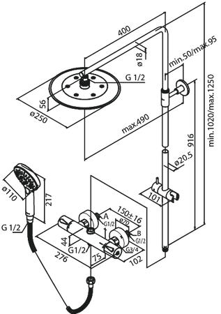 System prysznicowy termostatyczny szczotkowany grafit pvd
