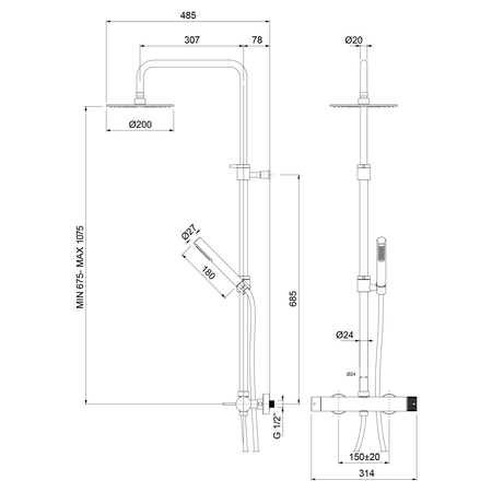 ULTRASAN zestaw prysznicowy z baterią dźwigniową, czarny mat