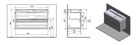 LARGO szafka umywalkowa, 99x50x41cm, biała połysk