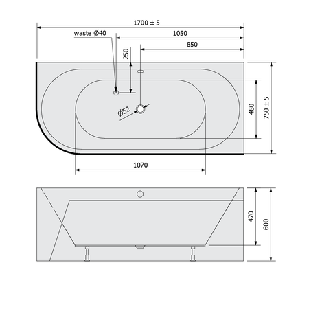 VIVA R MONOLITH wanna wolnostojąca przyścienna 170x75x60cm, biały/carina