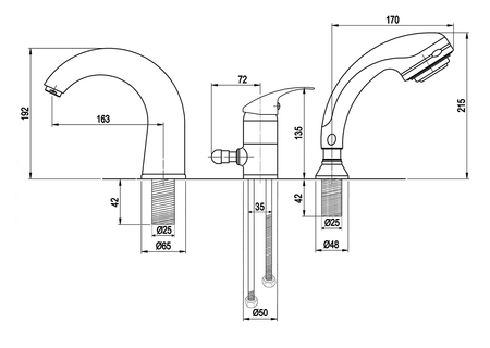 KASIOPEA bateria na brzeg wanny, trzyelementowa,chrom