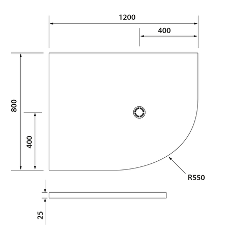 FLEXIA brodzik kompozytowy półokrągły, z możliwością docinania, 120x80cm, R550, lewa
