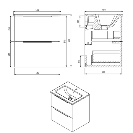 CIRASA pod umywalkę 48x54x39cm, sosna rustykalna