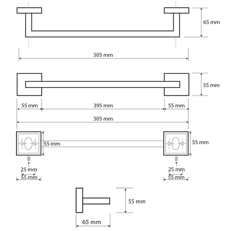 X-SQUARE wieszak na ręczniki 450mm, chrom