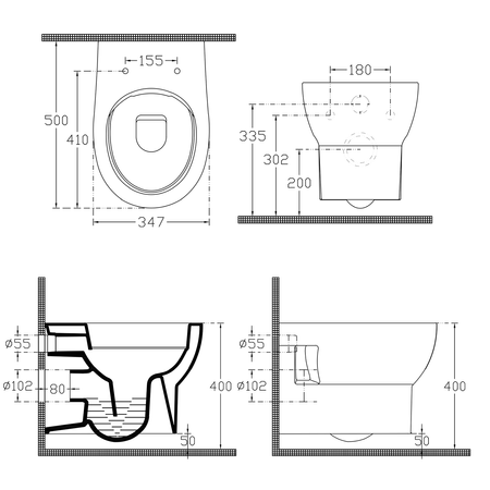 ABSOLUTE WC miska zawieszana, Rimless, 35x50cm, biała