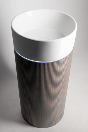 OASIS Umywalka ceramiczna wolnostojąca 40x89x48cm, półka ścienna, biela/dąb Cardamom