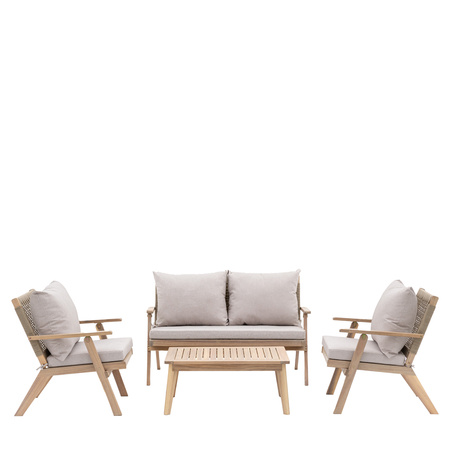 Zestaw ogrodowy MARINA – sofa 2-osobowa + 2 fotele + stolik, drewno akacjowe, 4 osoby