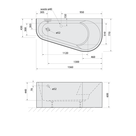 PROJEKTA DR MONOLITH wanna przyścienna 156x77x60cm, biały