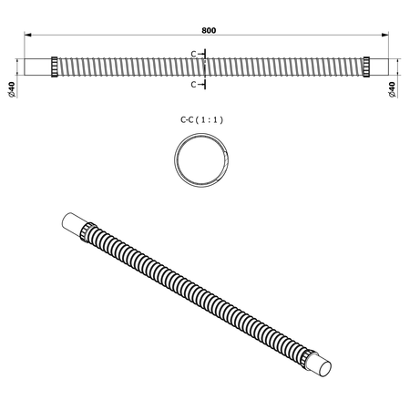 FLEXY złącze elastyczne L-80cm, proste 40/40mm