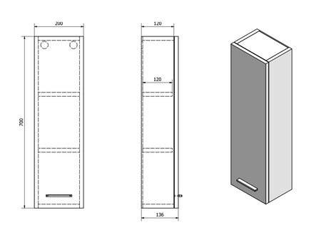 ZOJA szafka wisząca do lustra, 20x70x14cm, biała