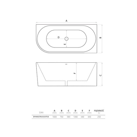 Wanna wolnostojąca przyścienna narożna Caldera 1600 lewa
