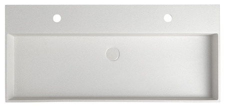 QUADRADO umywalka betonowa podwójna z korkiem, 96x44cm, biały piaskowiec