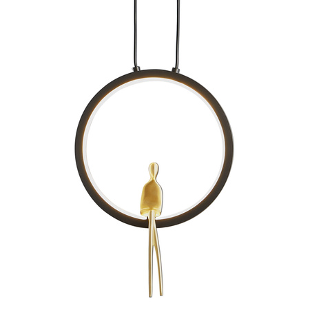 Lampa wisząca AMICI 27 cm - LED, mosiądz czarny ring z dekoracyjną złotą figurką