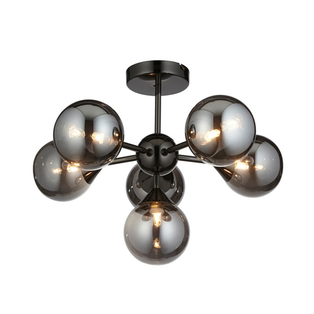 Lampa sufitowa Oscar – 6-punktowa, czarna / dymiona, 49,8 × 49,8 × 37 cm