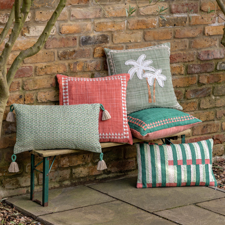 Kai Embroidered Border Cushion Green 450x450mm