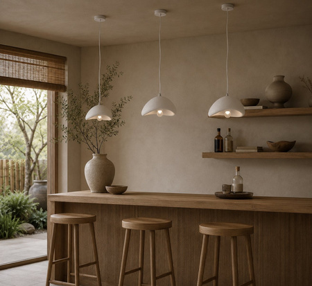 Lampa wisząca STONE 30 cm - biała lampa w stylu japandi