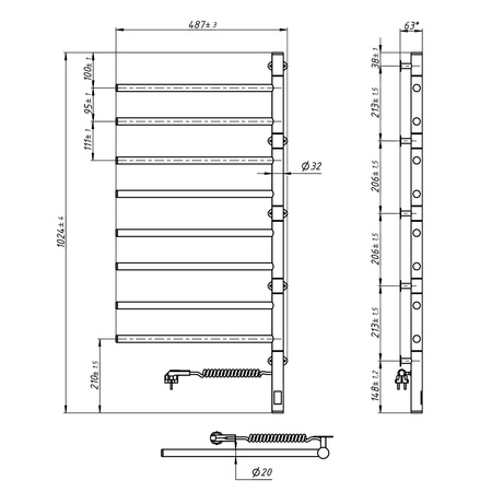 Elektryczny Grzejnik Łazienkowy CZARNY ARABESQUE Sensor 480х1000