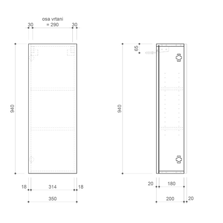 ESPACE szafka 35x94x22cm, 1 drzwi, lewa/prawa, biała mat