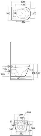 RAK Ceramics RESORT Miska WC podwiesz. Rimless 52x36 cm biały połysk ze stelażem i przyciskiem Przycisk Aluminiowy Flat STRIPE Alunox Mat/Połysk Alcadrain