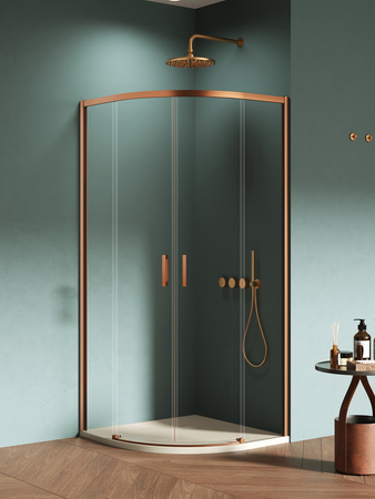 Kabina prysznicowa PRIME COPPER BRUSHED 2D półokrągła R55 90x90x200 szkło czyste 6mm Active Shield 2.0