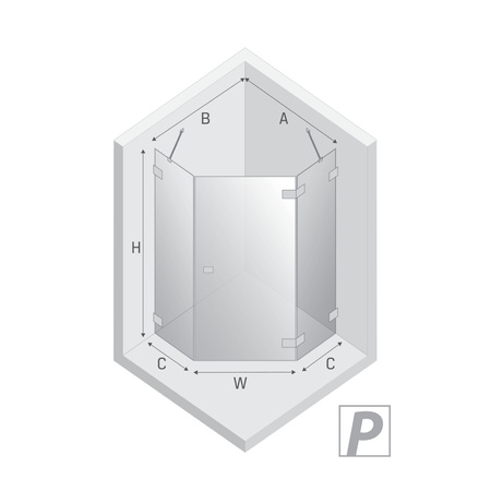 Kabina prysznicowa AVEXA NICKEL BRUSHED 1D pięciokątna P 80x80x200 szkło czyste 6mm Active Shield 2.0