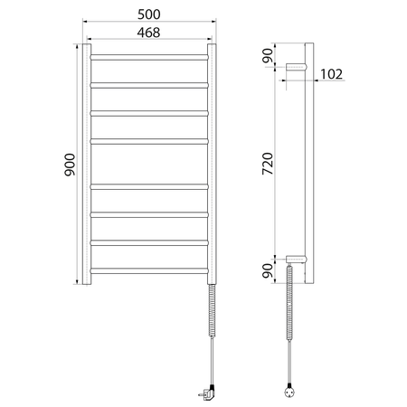 REDONDO elektryczna suszarka na ręczniki, okrągła, 500x900 mm, 75 W, stal nierdzewna polerowana