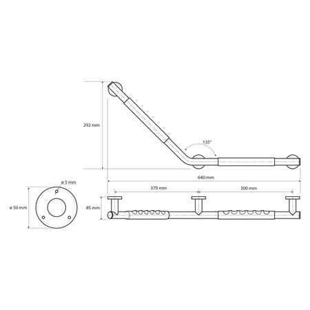 Uchwyt 135° powłoką antypoślizgową, LEWO, stal nierdzewna polerowana