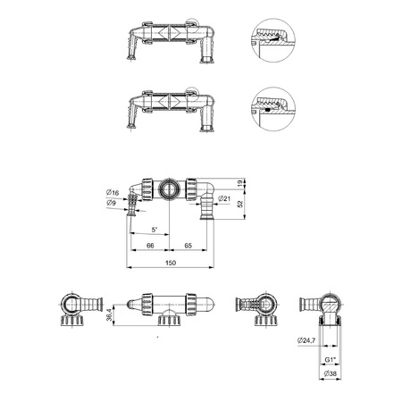Kolano podwójne do syfonu podtynkowego, białe