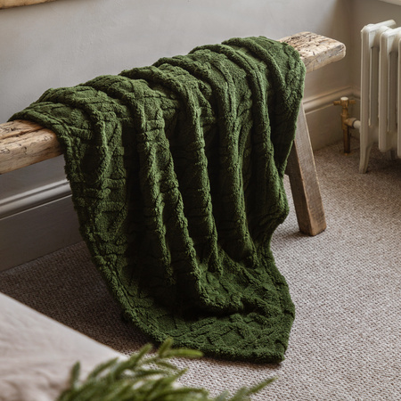 Woodland Cable Knit Throw Forest Green 1300x1700mm