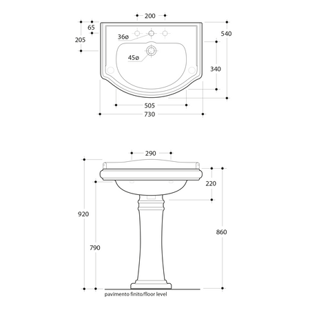 RETRO umywalka ceramiczna 73x54cm, biały