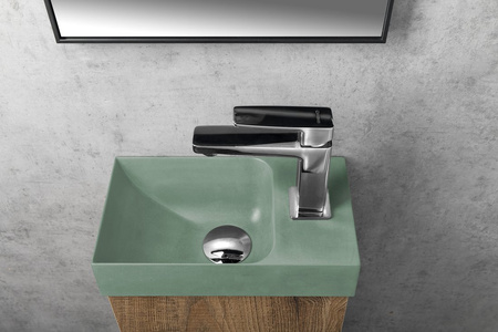 PICCOLINO umywalka betonowa, 30,8x17cm, bateria z prawej strony, zielony mat