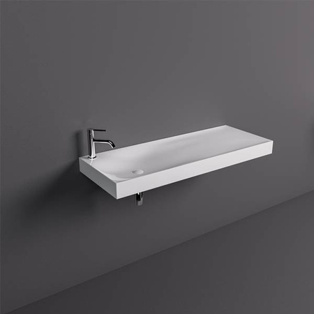 REMAL Umywalka podwieszana & nablatowa 121 x 46 cm R blat z prawej strony z otworem na baterię Biały połysk