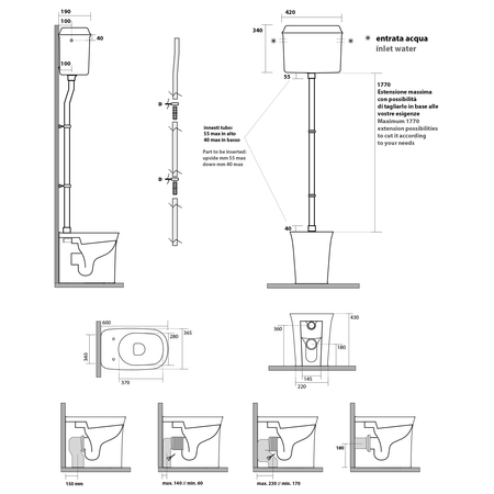 THE NEW YORKER misa WC do wysokiego zbiornika, 36,5x60cm, odpływ poziomy/pionowy, biały