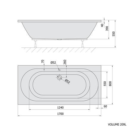 LEVANA wanna prostokątna 170x80x39cm, ivory