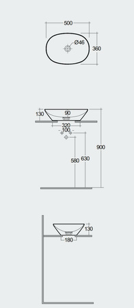 Zestaw VARIANT Umywalka nablat. owalna 50x36 cm BIAŁY POŁYSK + Bateria podtynkowa ICONIC Chrom