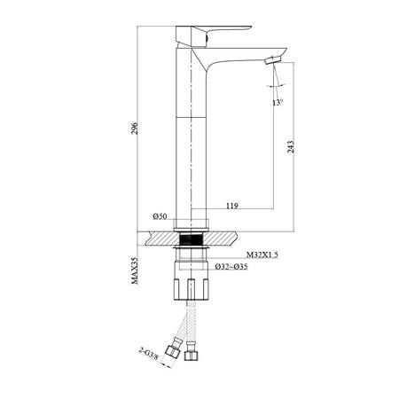 Bateria umywalkowa wysoka Spark Brushed Gold (35mm)