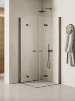NZ2 Kabina prysznicowa NEW SOLEO GUNMETAL BRUSHED 2D prostokątna 100x80x195 szkło czyste 6mm Active Shield 2.0 - składane