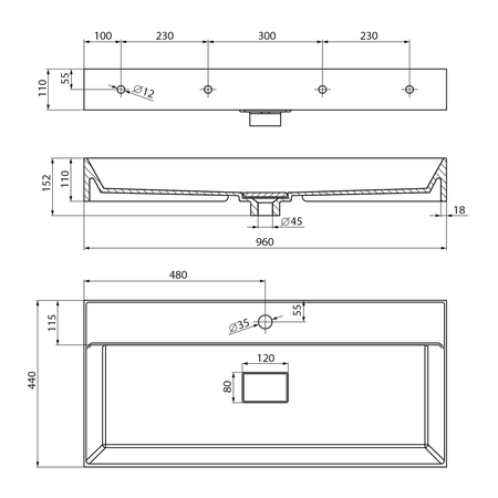 GODIVA umywalka kompozytowa, 96x44cm, biały