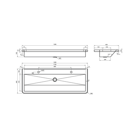 Komora gospodarcza ścienna 1200x130x450mm, stal nierdzewna mat