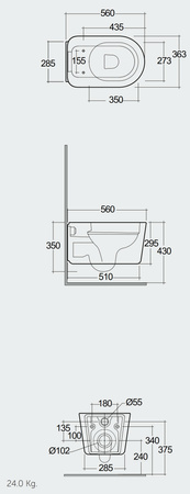 VALET Miska WC podwieszana Rimless 56x36,3 cm biały mat